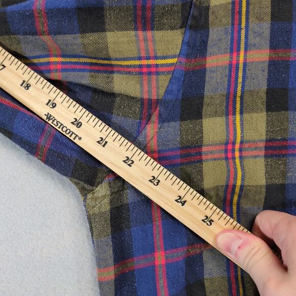 Vtg Boston Traders Plaid Flannel Button Down Shirt Men's L Long Slv Navy Olive - Picture 6 of 10